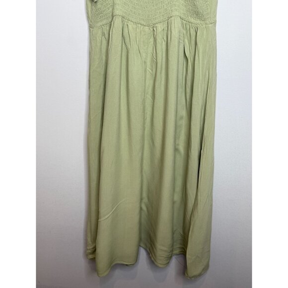 Forever 21 Sage Green Midi Dress Tie Straps Smocked Bodice M - Picture 8 of 11